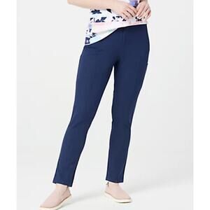 Denim & Co. 18W ANKLE PANT Navy Blue Stretch Twill Straight Leg D & Co. QVC NEW